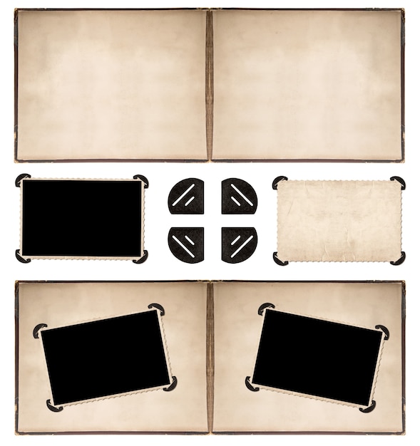 photo album page with retro style frames and corners isolated on white background