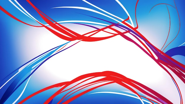 Photo of abstract red white and blue lines on a vibrant blue background