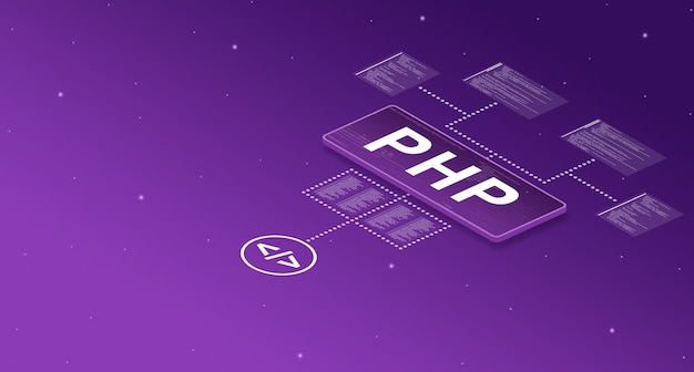 Php on smart screen in the system with with elements of program code 3d