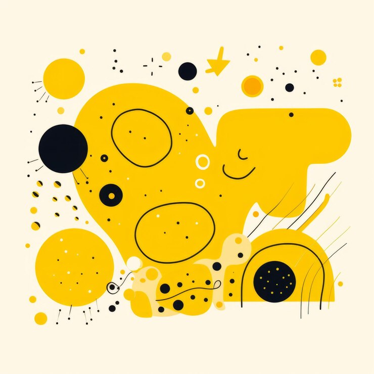 Photo playful line drawings abstract illustration with bold colors and cosmic symbolism