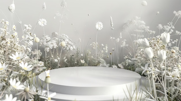 Podium flower product white 3d spring table beauty stand display nature white Garden floral backgro