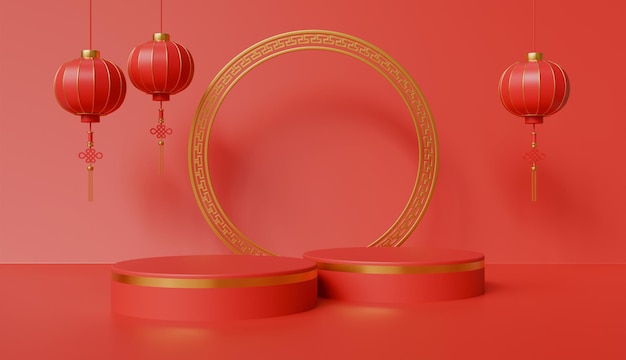 Podium round stage chinese style for happy chinese new year with asian elements