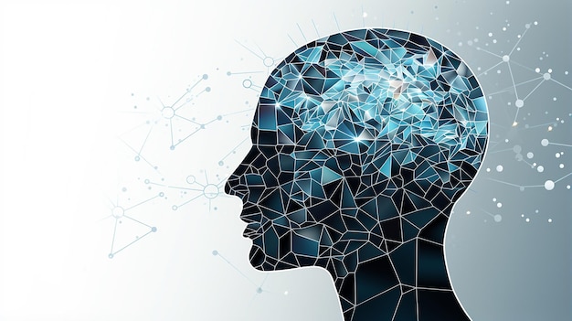 Polygonal human head with brain Artificial intelligence and machine learning concept