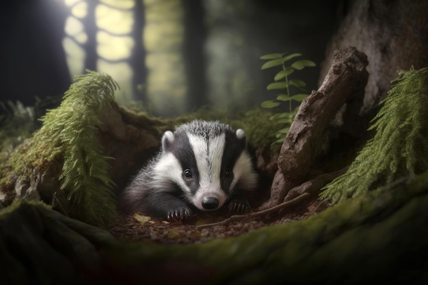 portrait of a baby badger in a forest ai generative