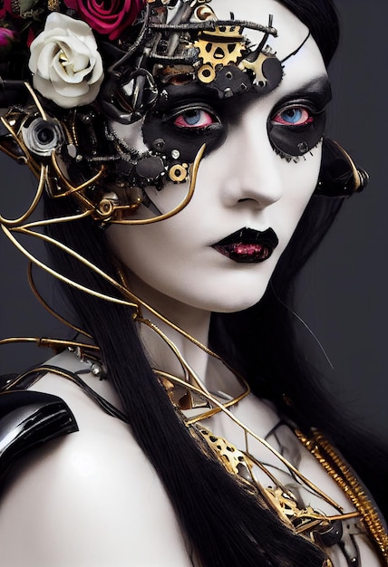 portrait of a victorian steampunk female robot artistic abstract steampunk fantasy. vintage robot