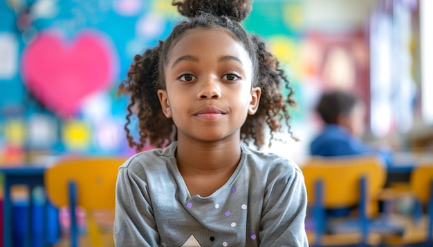 Portrait of girl student sitting classroom