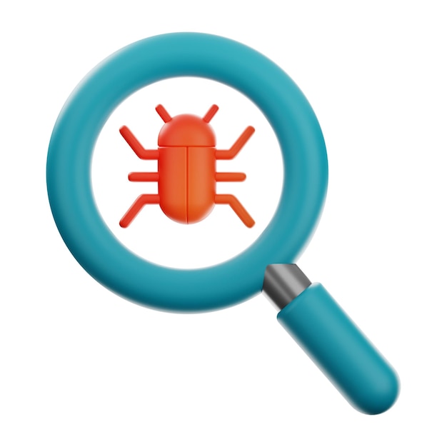 Premium cyber debug search icon 3d rendering on isolated background