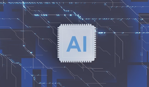 Processor chip artificial intelligence chip technology background 3D illustration