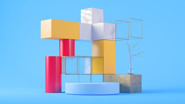 product presentation scene in blue background 3d rendering