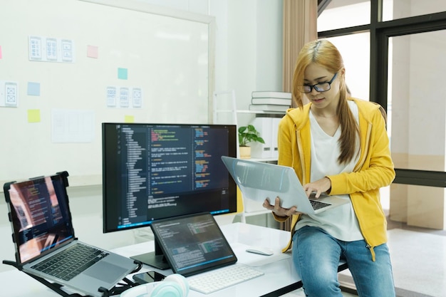 programmer is coding and programming software
