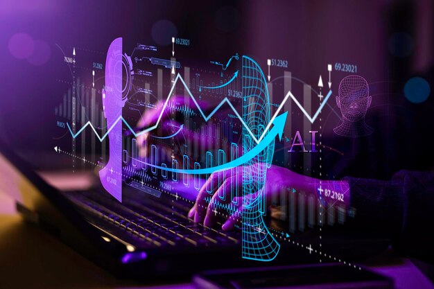 programmer people working laptops or smartphones with ai artificial intelligence software engineer coding on laptop computers with technology icons and binary code big data ai bot digital machine
