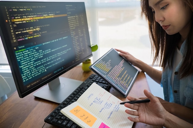 programmer working in a software development and coding technologies website designtechnology concept