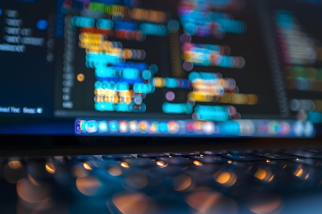 Programmer writing code on a computer screen with programming language elements