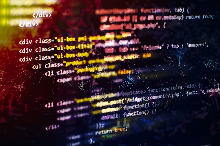 Photo programming code abstract technology background of software developer and computer script