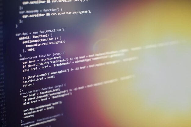 Programming code on computer screen. Software development. Writing program code on computer.