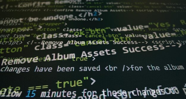 Programming code screen of software developer. Software Programming Work Time. Code text written and created