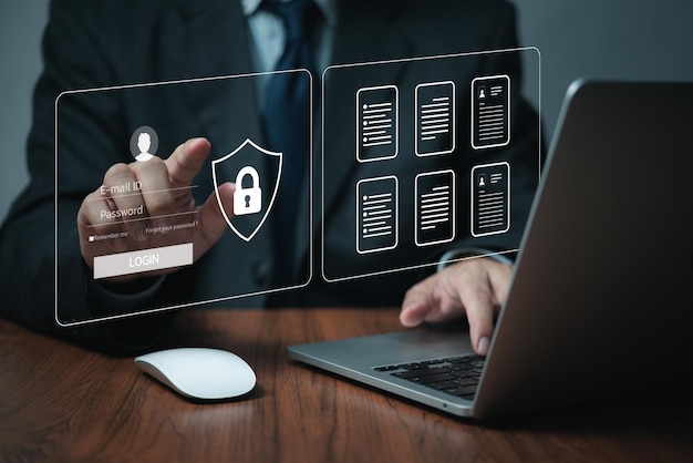 Protect document information security privacy file in laptop virtual screen