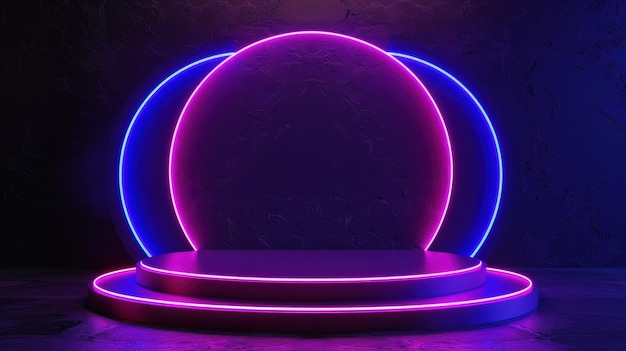 purple and pink podium display with blue line neon light background ai generated image
