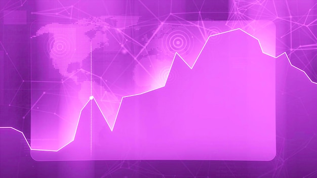 Purple moving graph motion running dot in animation on the background of various transparent flying