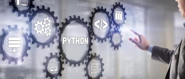 python programming language programing workflow abstract algorithm concept on virtual screen