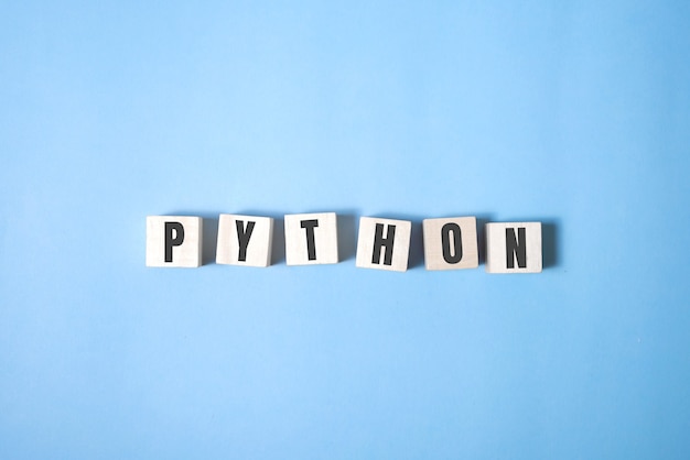 Python programming language word concept. QA concept.