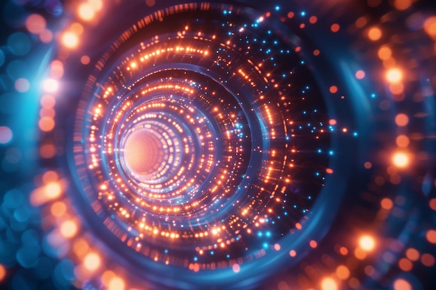 qradient backqround there is a circularspiral vortexicon with circular halos and abstractlighting e