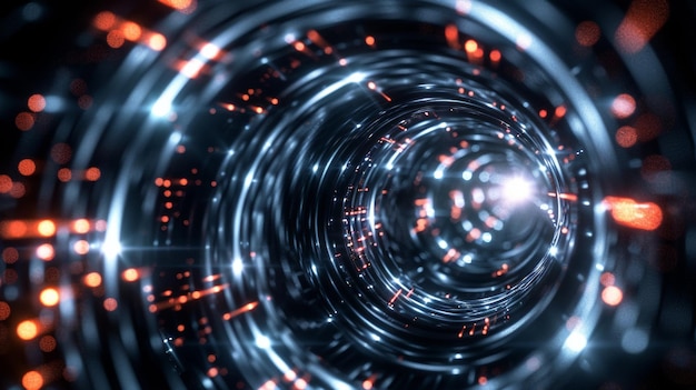 qradient backqround there is a circularspiral vortexicon with circular halos and abstractlighting e
