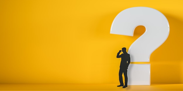 Question Man silhouette thinking with question mark looking for solution decision and problem help and solution concept copy space 3d rendering
