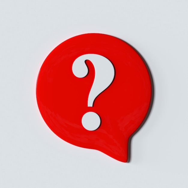 Question mark icon Red and white speech bubble sign 3d rendering