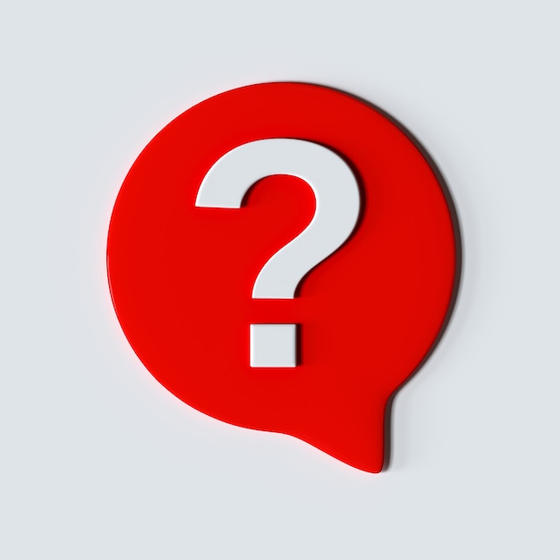 Question mark icon Red and white speech bubble sign 3d rendering