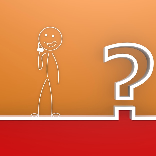 Question mark with curious puppet