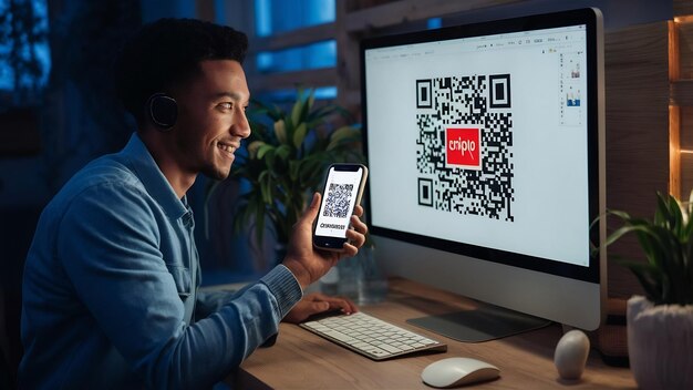 Quét mã QR bằng điện thoại thông minh trên màn hình máy tính