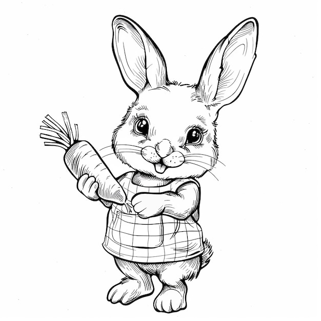 rabbit holding a carrot for children coloring book