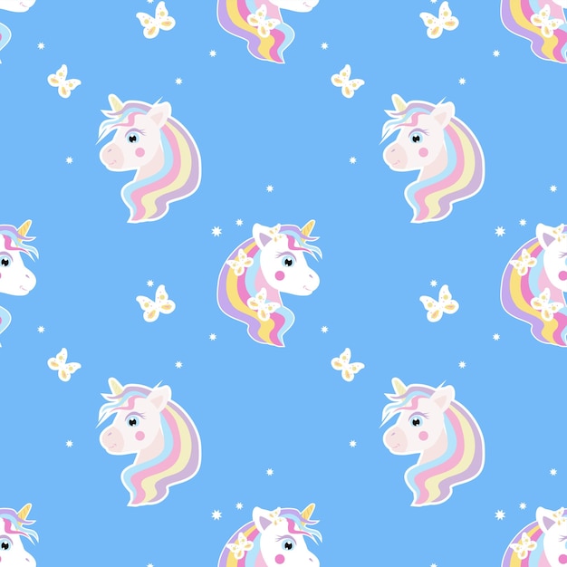 Rainbow unicorns on a blue background