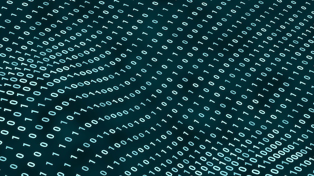 Random digital binary data moving in wave background, abstract futuristic computer programing code technology cyberspace concept illustration