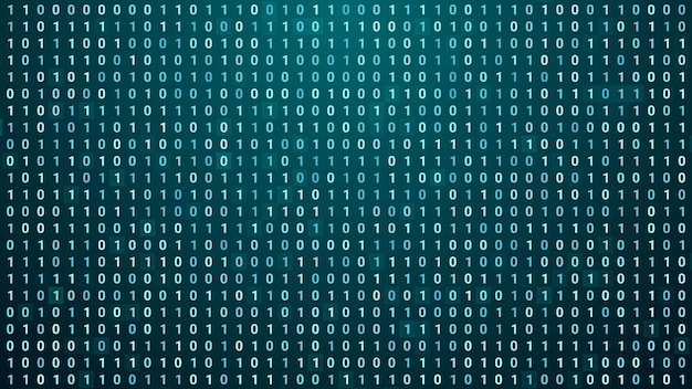 Random digital binary data screen background, abstract futuristic computer programing code technology illustration