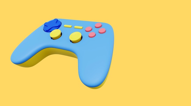 Realistic console game controller Multicolored icon on yellow background with space for text 3D rendering