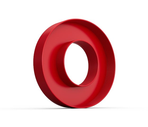 red alphabet o with inner shadow isolated on white with shadow 3d illustration