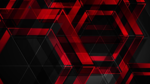 Red and black shiny glossy hexagons abstract geometry background