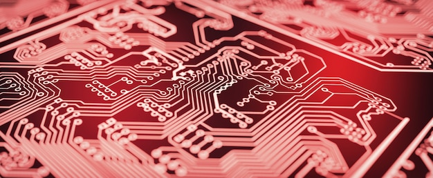 red circuit board background. 3d rendering and illustration.