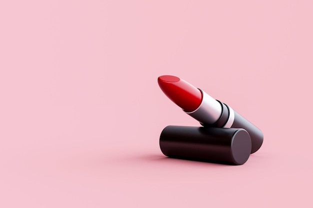 Red lipstick closeup on pink background