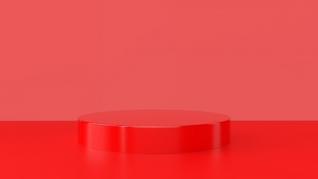 Red product stand on red background. Abstract minimal geometry concept. 