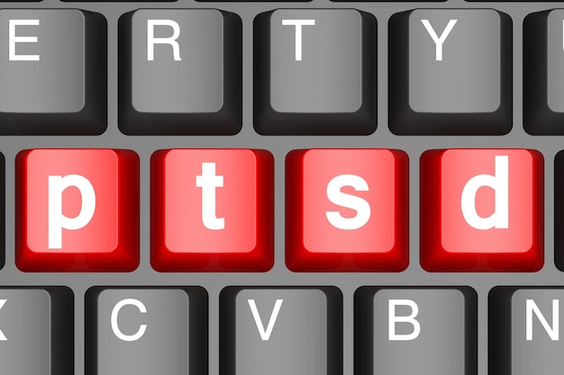 Red ptsd button on modern computer keyboard