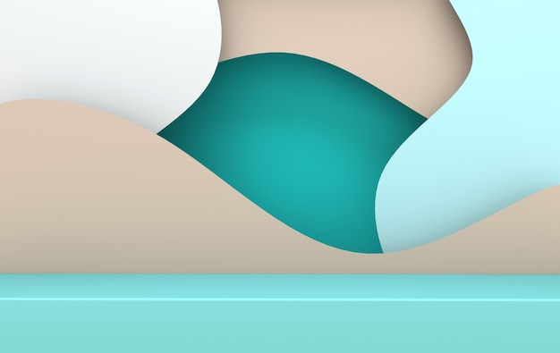 rendered scene with paper waves and podium