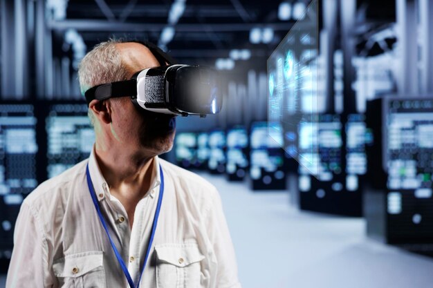 repairman using vr in data center