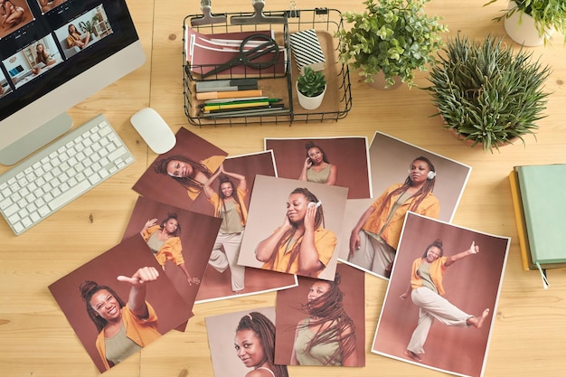 retouched photos on editor workplace