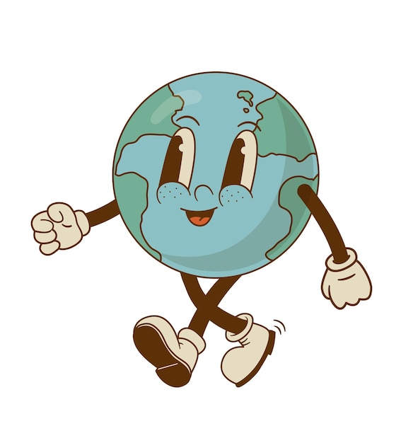 Retro cartoon cute Earth globe character mascot vector illustration