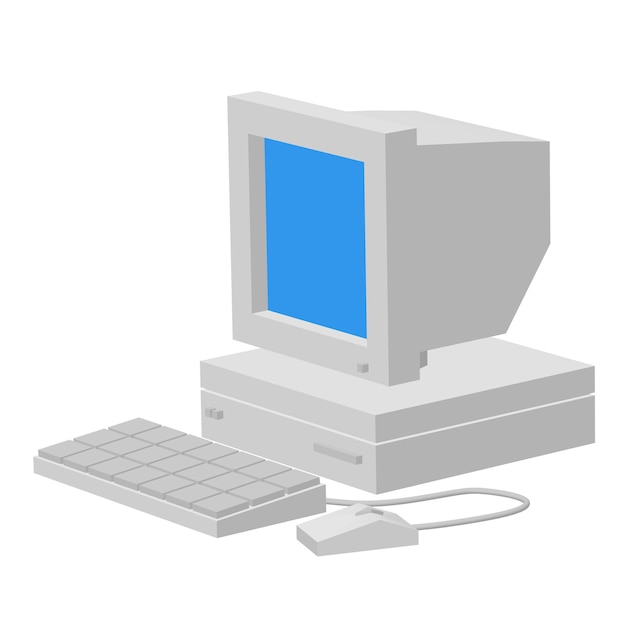 retro computer with monitor mouse and keyboard business concept