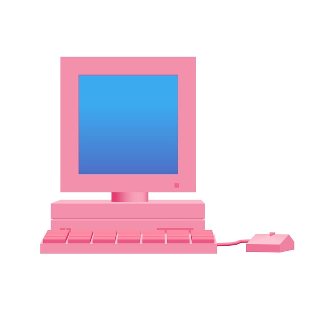 Retro computer with monitor mouse and keyboard Business concept