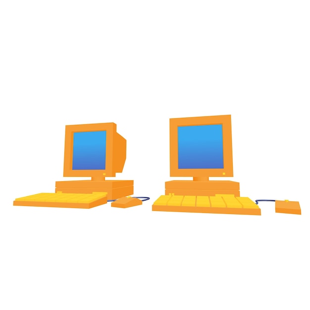 Retro computer with monitor mouse and keyboard Business concept